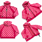 Women's Full Zip Hoodie in Bubble Gum Checkered
