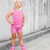 Tank + Biker Two Piece Set in Bubble Gum Leopard