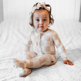 Ruffled Bamboo Zippy Sleeper in Salt + Sand Checkered