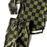 Organic Ribbed Set in Black + Olive Checkered