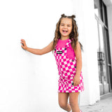 Overall Dress in Bubble Gum Checkered