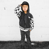 Hydro Letterman Jacket in Black + Cream Checkered