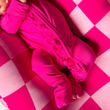 Ruffled Bamboo Zippy Sleeper in Hottest Pink