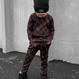 Organic Ribbed Set in Black + Cocoa Checkered