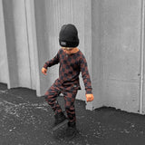 Organic Ribbed Set in Black + Cocoa Checkered