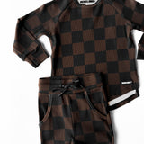 Organic Ribbed Set in Black + Cocoa Checkered