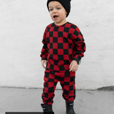 Organic Ribbed Set in Smoke + Crimson