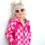 Girl's Full Zip Hoodie in Bubble Gum Checkered