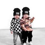 Hooded Flannel in Black + Cream Checkered