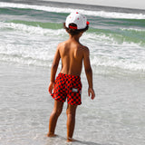 Hybrid Swim Trunks in Americana Red + Black Checkered
