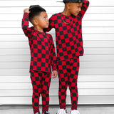 Bamboo Two Piece Set in Rebel Red + Black Checkered
