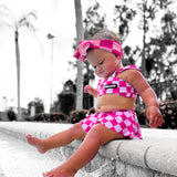 UPF50+ Retro Skirted Bikini Two Piece Swimsuit in Bubble Gum Checkered