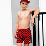 Hybrid Swim Trunks in Americana Red + Black Checkered