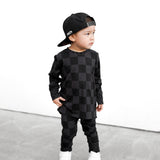 Bamboo Two Piece Set in Charcoal + Black Checkered