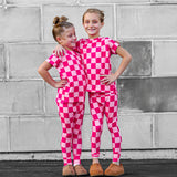 Bamboo Two Piece Set in Bubble Gum Checkered
