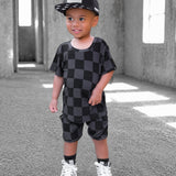 Biker Two Piece Set in Black + Charcoal Checkered