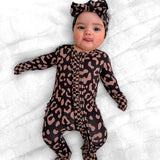Ruffled Bamboo Zippy Sleeper in Midnight Mocha Leopard