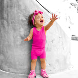 Ribbed Bamboo Biker Short in Hottest Pink