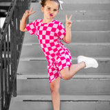 Biker Two Piece Set in Bubble Gum Checkered