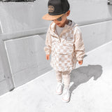 Pullover Windbreaker in Salt + Sand Checkered