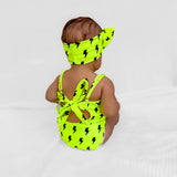 UPF50+ Girls Bow-Back One Piece Swimsuit in Neon Electric Lime x Jagger