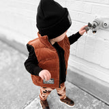 Reversible Puffer Vest in Rust + Black Corduroy