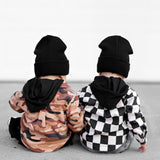 Hooded Flannel in Black + Cream Checkered