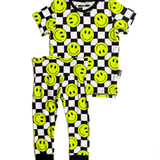 Bamboo Two Piece Set in Neon Electric Lime x Smileys