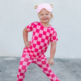 Bamboo Two Piece Set in Bubble Gum Checkered