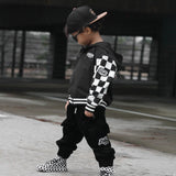 Hydro Letterman Jacket in Black + Cream Checkered