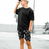 Relaxed Fit Shorts in Black + Charcoal Checkered