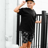 Relaxed Fit Shorts in Black + Charcoal Checkered