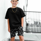 Relaxed Fit Shorts in Black + Charcoal Checkered