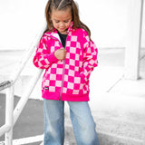 Girl's Full Zip Hoodie in Bubble Gum Checkered