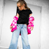 Girl's Full Zip Hoodie in Bubble Gum Checkered