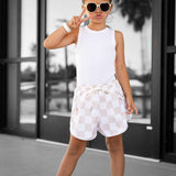 ACTV Babe Gym Shorts in Salt + Sand Checkered