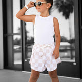 ACTV Babe Gym Shorts in Salt + Sand Checkered