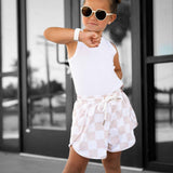 ACTV Babe Gym Shorts in Salt + Sand Checkered