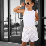 ACTV Babe Gym Shorts in Salt + Sand Checkered