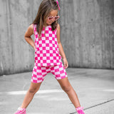 Tank + Biker Two Piece Set in Bubble Gum Checkered