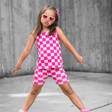 Tank + Biker Two Piece Set in Bubble Gum Checkered