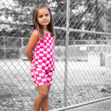 Tank + Biker Two Piece Set in Bubble Gum Checkered