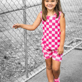 Tank + Biker Two Piece Set in Bubble Gum Checkered