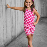 Tank + Biker Two Piece Set in Bubble Gum Checkered