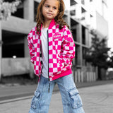 Bomber Jacket in Bubble Gum Checkered