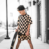 Everyday Cotton Shorts Set in Taupe + Black Checkered