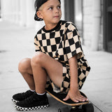 Everyday Cotton Shorts Set in Taupe + Black Checkered