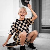 Everyday Cotton Shorts Set in Taupe + Black Checkered