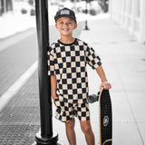 Everyday Cotton Shorts Set in Taupe + Black Checkered