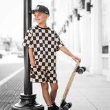 Everyday Cotton Shorts Set in Taupe + Black Checkered